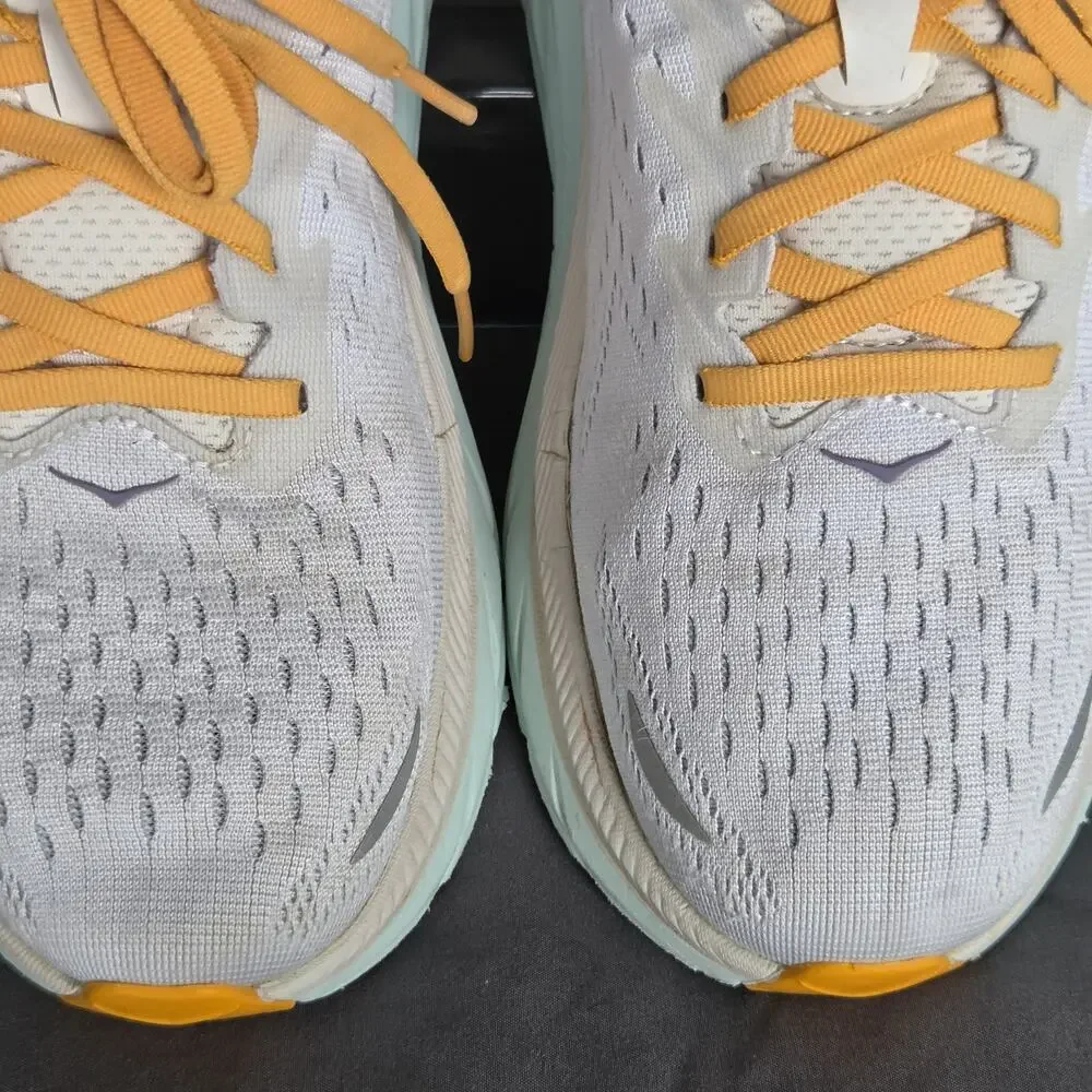 Hoka One One Womens Sz 10.5B Clifton 8 Running Shoes Sneakers Yellow White